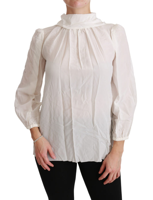 Dolce &amp; Gabbana Elegante blusa de seda blanca con cuello alto