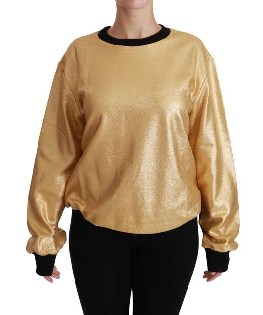 Dolce &amp; Gabbana Elegante suéter dorado de algodón con cuello redondo