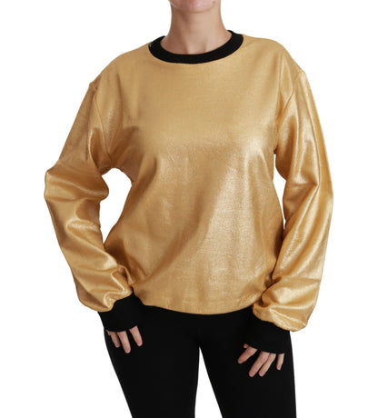 Dolce &amp; Gabbana Elegante suéter dorado de algodón con cuello redondo