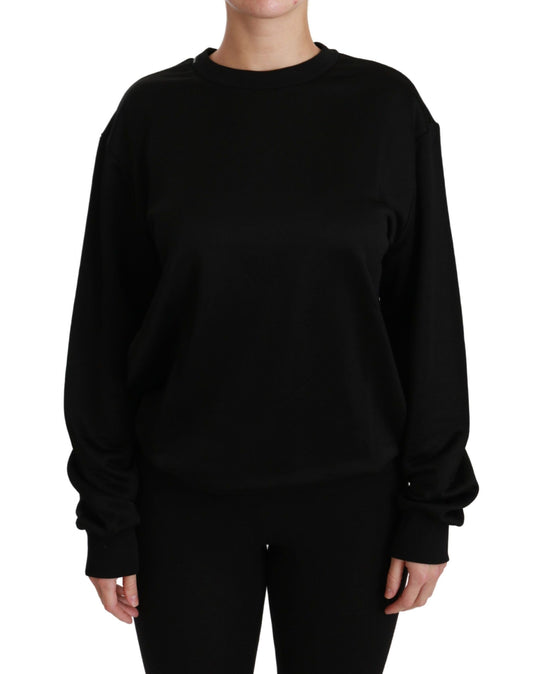 Dolce &amp; Gabbana Elegante suéter negro con cuello redondo y algodón
