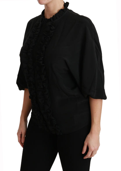 Dolce &amp; Gabbana Elegante blusa de manga corta de seda negra