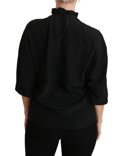Dolce &amp; Gabbana Elegante blusa de manga corta de seda negra