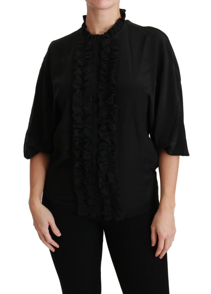 Dolce &amp; Gabbana Elegante blusa de manga corta de seda negra