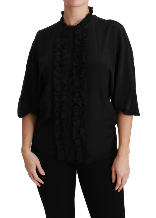 Dolce &amp; Gabbana Elegante blusa de manga corta de seda negra