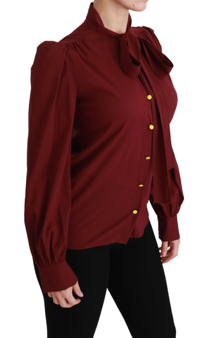Dolce &amp; Gabbana Elegante blusa polo en mezcla de seda granate