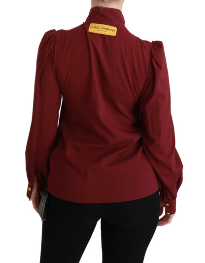 Dolce &amp; Gabbana Elegante blusa polo en mezcla de seda granate