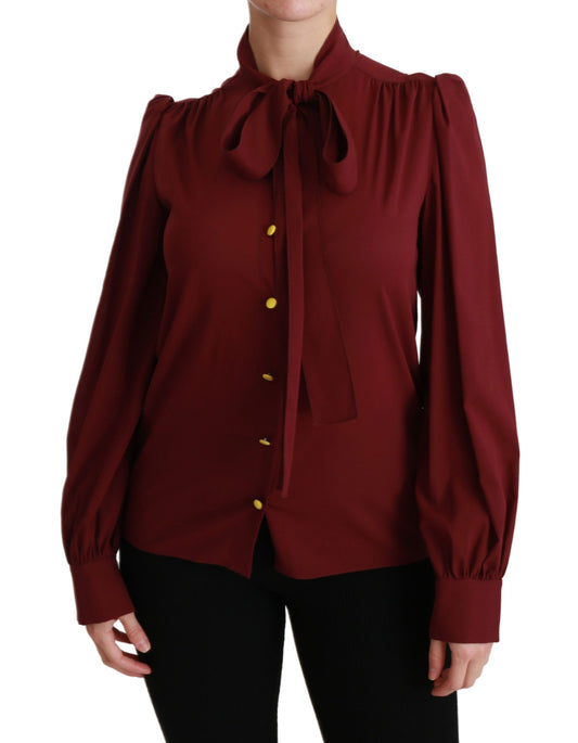 Dolce &amp; Gabbana Elegante blusa polo en mezcla de seda granate