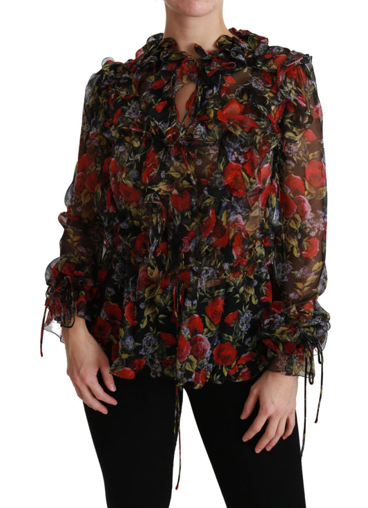 Dolce &amp; Gabbana Elegante blusa de manga larga de seda floral