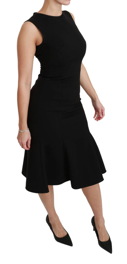 Dolce &amp; Gabbana Vestido elegante de mezcla de lana con vuelo en negro