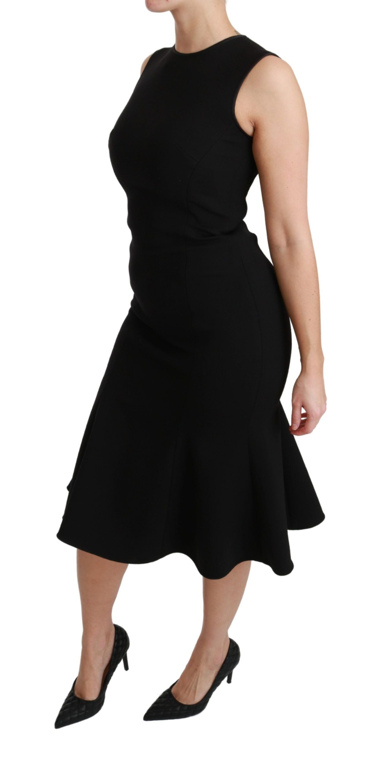 Dolce &amp; Gabbana Vestido elegante de mezcla de lana con vuelo en negro