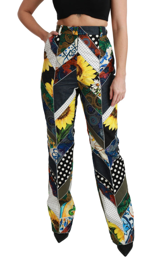 Dolce &amp; Gabbana Elegantes pantalones rectos multicolores de cintura alta