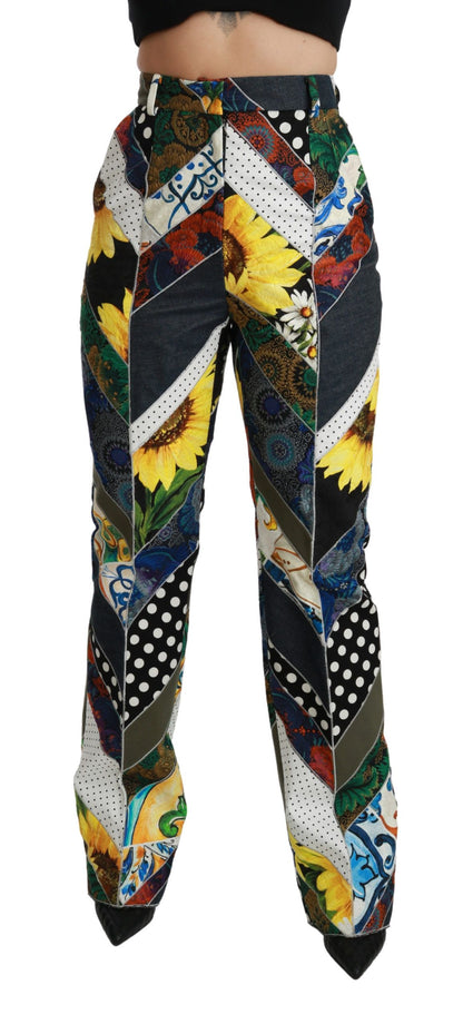 Dolce &amp; Gabbana Elegantes pantalones rectos multicolores de cintura alta
