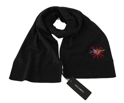 Dolce &amp; Gabbana Elegante Bufanda de Hombre de Lana Virgen con Bordado