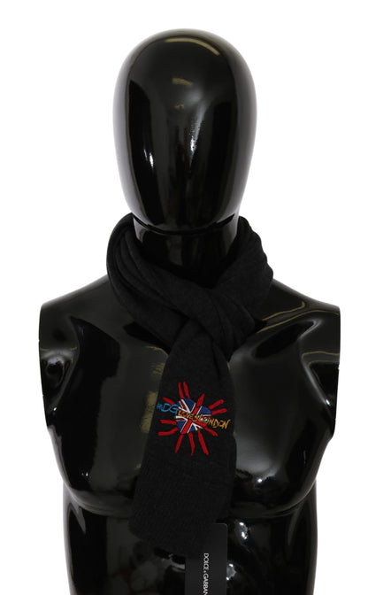 Dolce &amp; Gabbana Elegante Bufanda de Hombre de Lana Virgen con Bordado