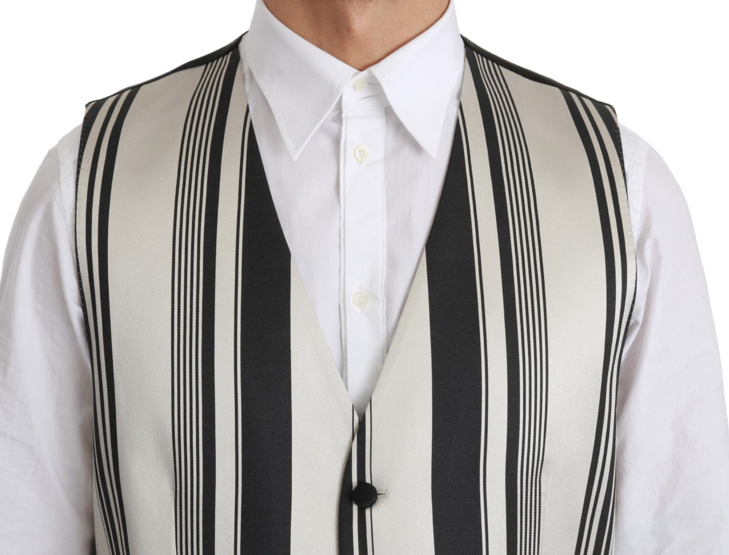 Dolce &amp; Gabbana Stripe Cotton Silk Dress Vest