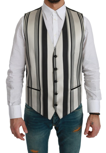 Dolce &amp; Gabbana Stripe Cotton Silk Dress Vest