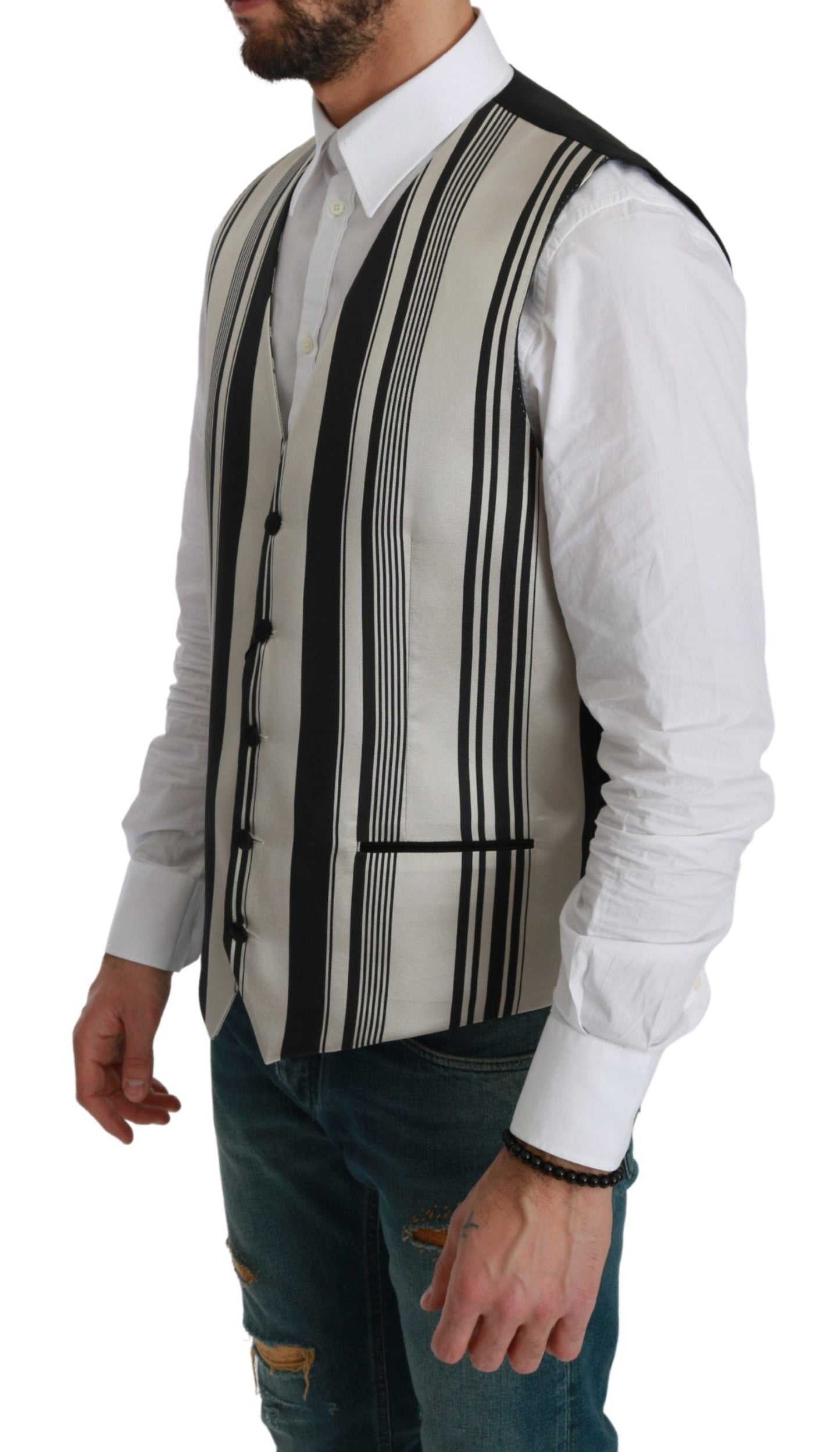 Dolce &amp; Gabbana Stripe Cotton Silk Dress Vest