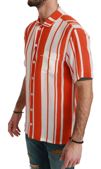 Dolce &amp; Gabbana Camisa Elegante De Seda A Rayas - Blanco Y Naranja