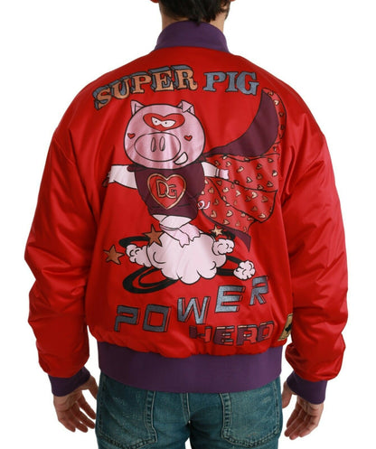 Dolce &amp; Gabbana Cazadora bomber roja vibrante con motivo multicolor