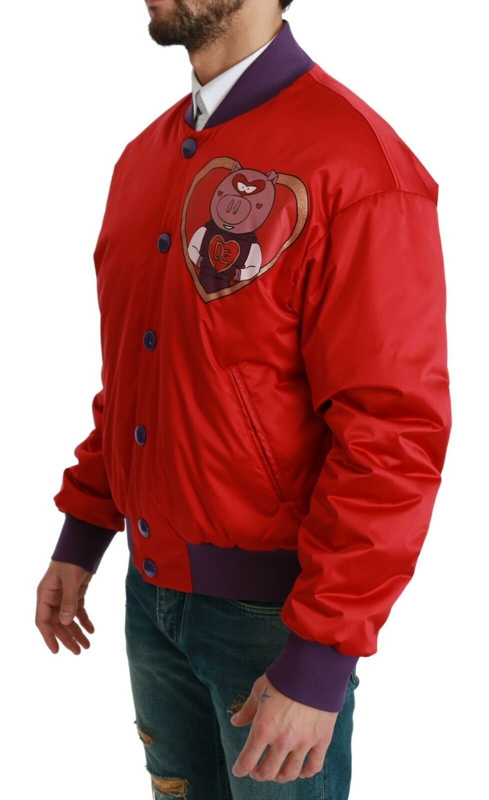Dolce &amp; Gabbana Cazadora bomber roja vibrante con motivo multicolor
