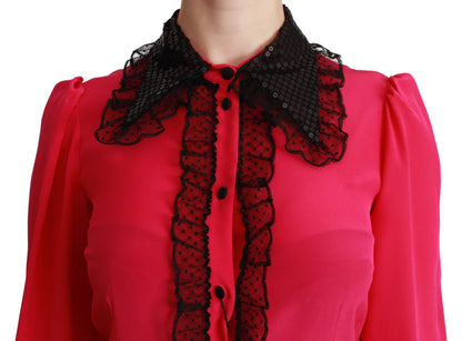 Dolce & Gabbana Silk Blend Lace Detail Blouse in Pink – IT40|S par Dolce & Gabbana | Disponible sur Sandy Store ByNet