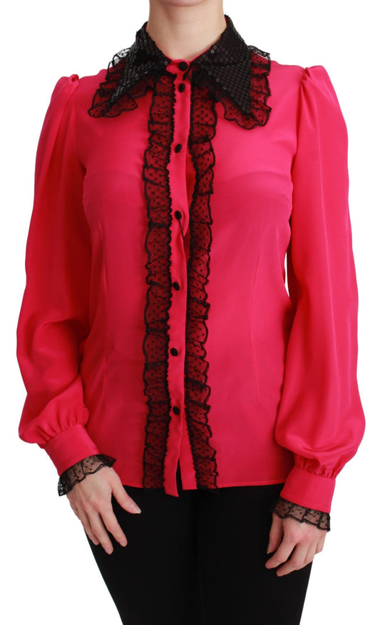 Dolce & Gabbana Silk Blend Lace Detail Blouse in Pink – IT40|S par Dolce & Gabbana | Disponible sur Sandy Store ByNet