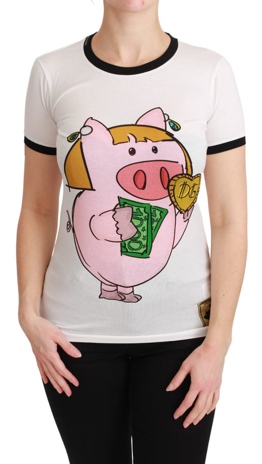 Dolce &amp; Gabbana Elegante camiseta blanca de algodón con cuello redondo y motivo