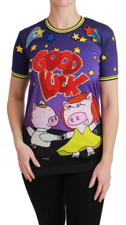 Dolce &amp; Gabbana Elegante camiseta con motivo de cuello redondo en morado