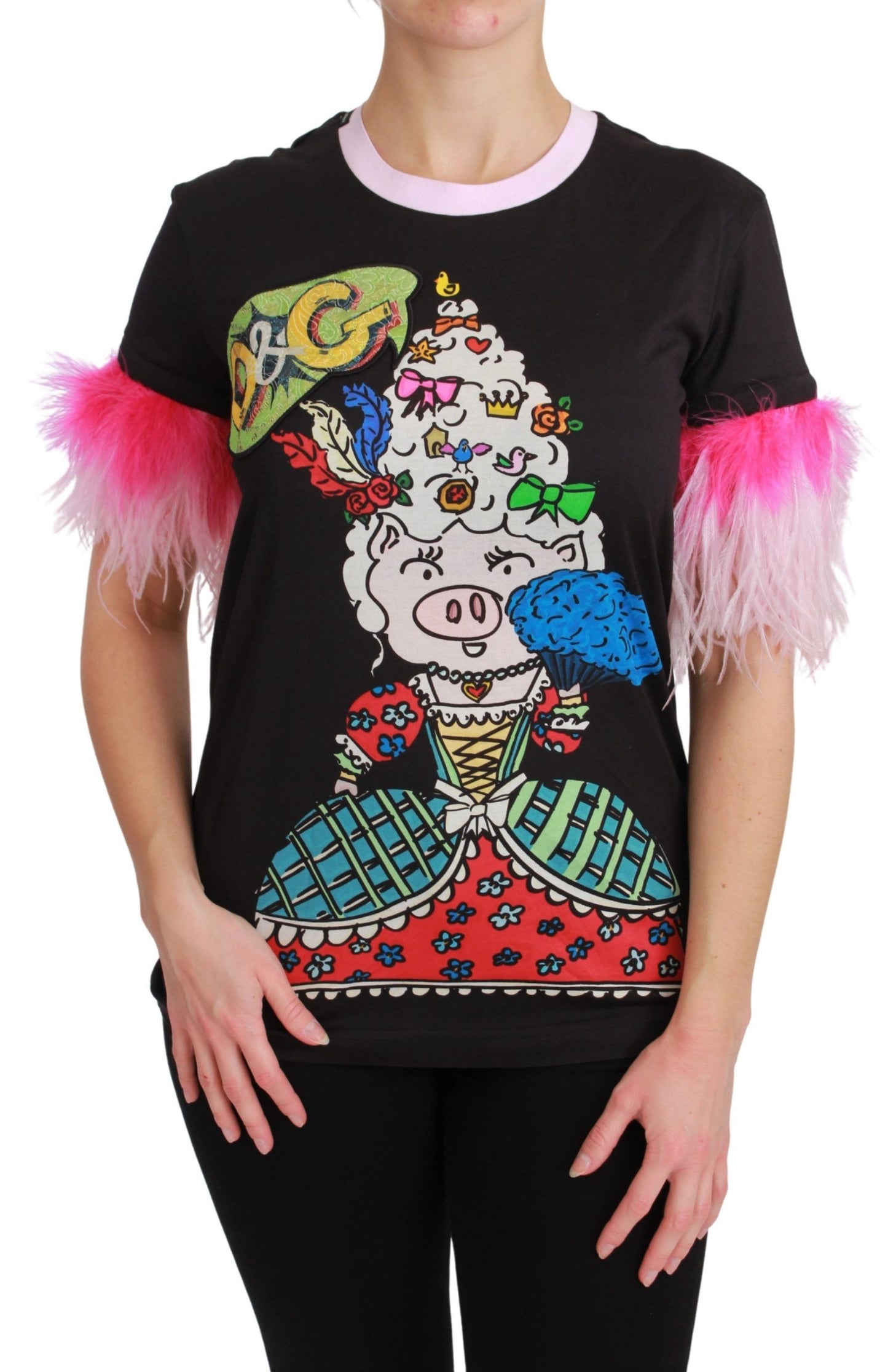 Dolce &amp; Gabbana Camiseta elegante con cuello redondo y estampado del Año del Cerdo