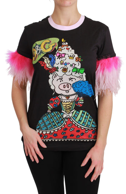 Dolce &amp; Gabbana Camiseta elegante con cuello redondo y estampado del Año del Cerdo