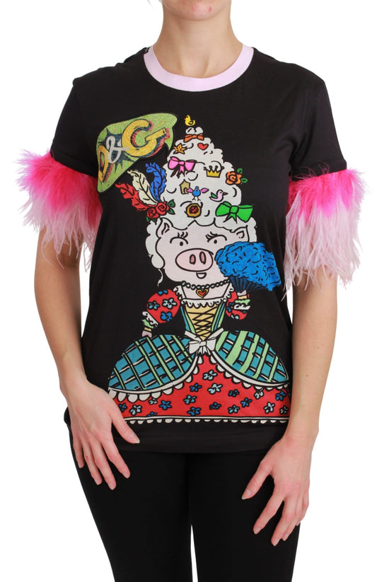 Dolce &amp; Gabbana Camiseta elegante con cuello redondo y estampado del Año del Cerdo
