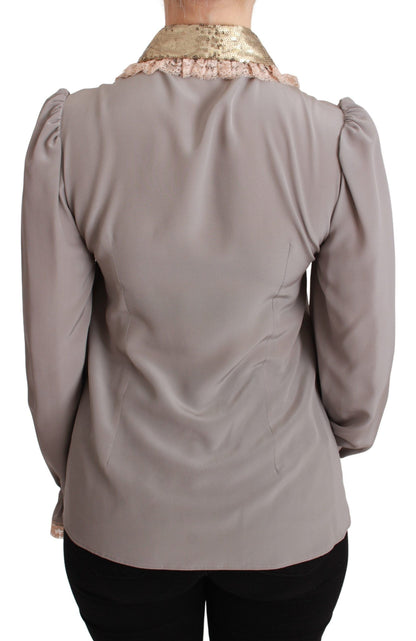 Dolce &amp; Gabbana Camisa elegante con cuello de lentejuelas en mezcla de seda