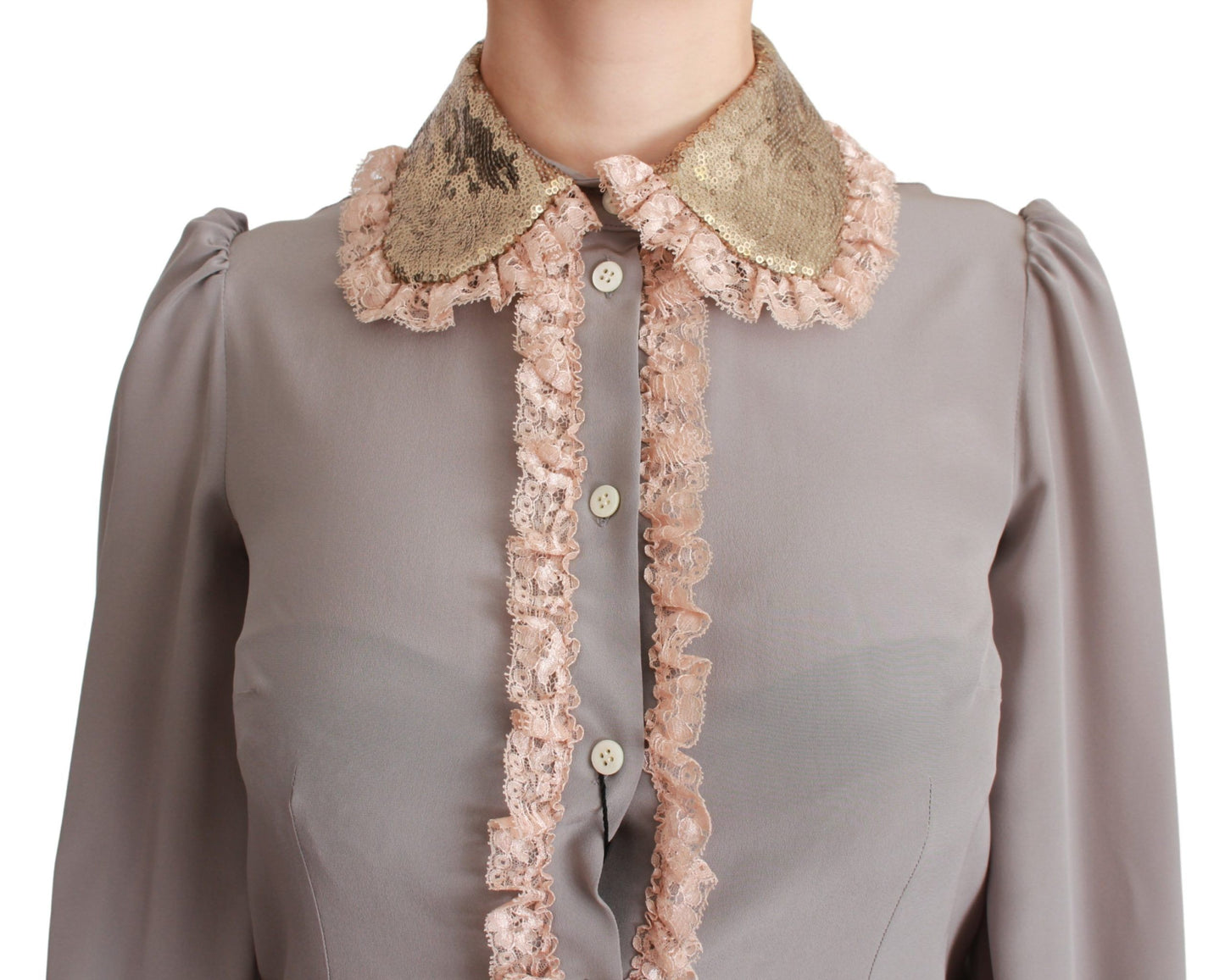 Dolce &amp; Gabbana Camisa elegante con cuello de lentejuelas en mezcla de seda