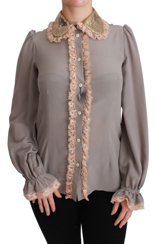 Dolce &amp; Gabbana Camisa elegante con cuello de lentejuelas en mezcla de seda