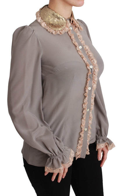 Dolce &amp; Gabbana Camisa elegante con cuello de lentejuelas en mezcla de seda