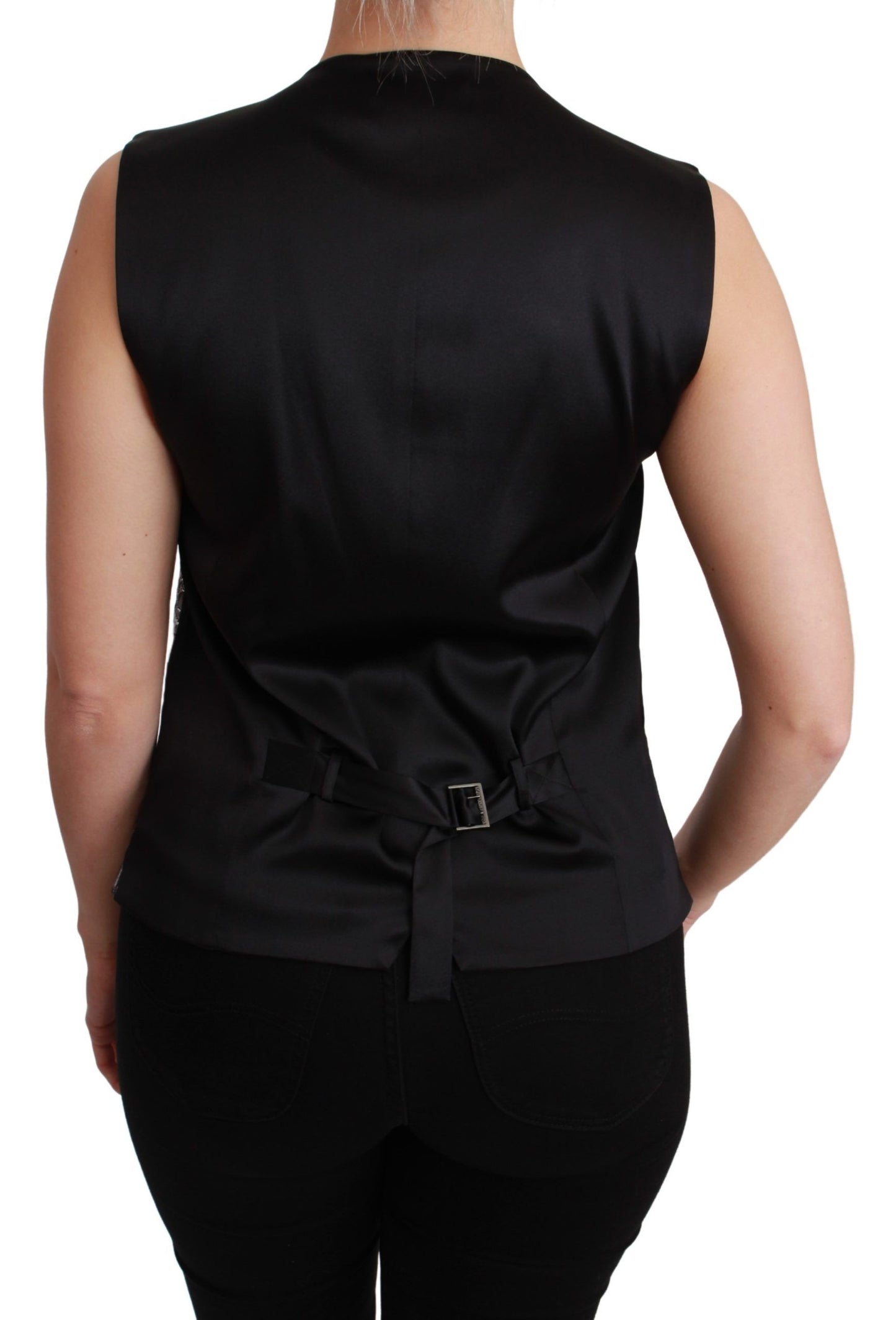 Dolce &amp; Gabbana Elegante chaleco brocado plateado sin mangas
