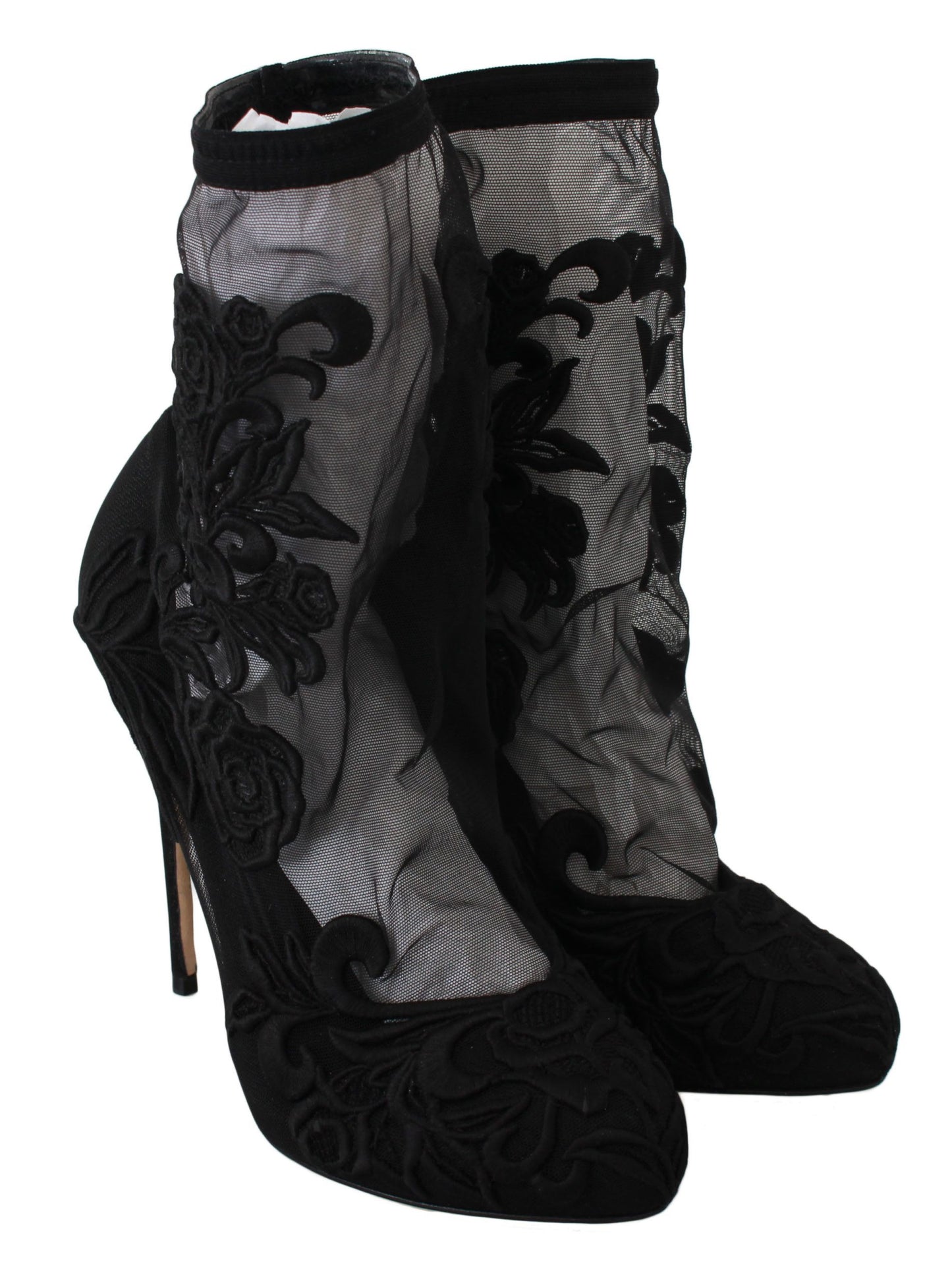 Dolce &amp; Gabbana Botines tipo calcetines con tacón de aguja y flores bordadas