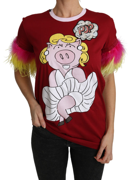 Dolce &amp; Gabbana Camiseta elegante con cuello redondo y estampado de cerdo rojo