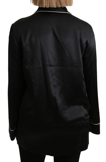 Dolce &amp; Gabbana Elegante blusa de seda negra con botones