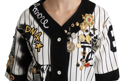 Dolce &amp; Gabbana Elegante blusa a rayas con cuello en V