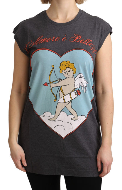Dolce &amp; Gabbana Elegante camiseta con manga japonesa de algodón gris
