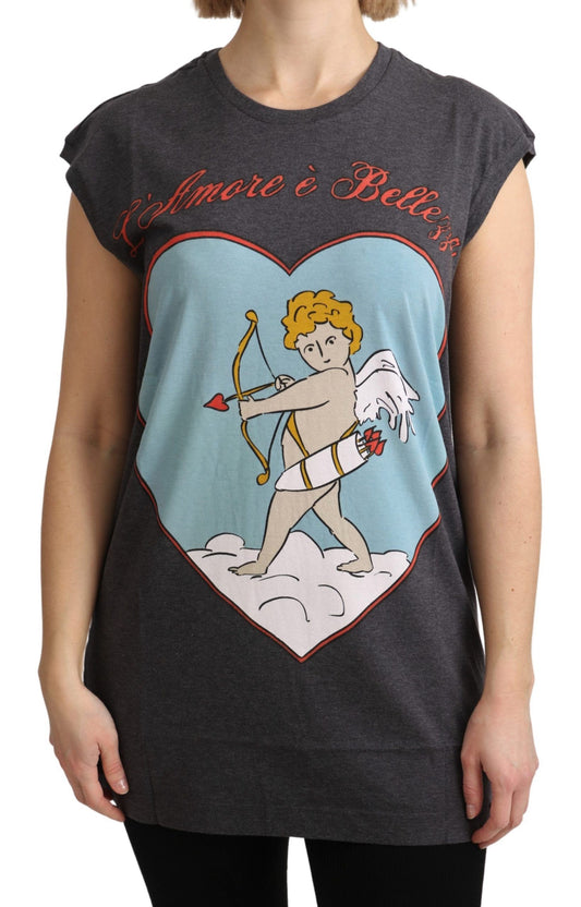 Dolce &amp; Gabbana Elegante camiseta con manga japonesa de algodón gris