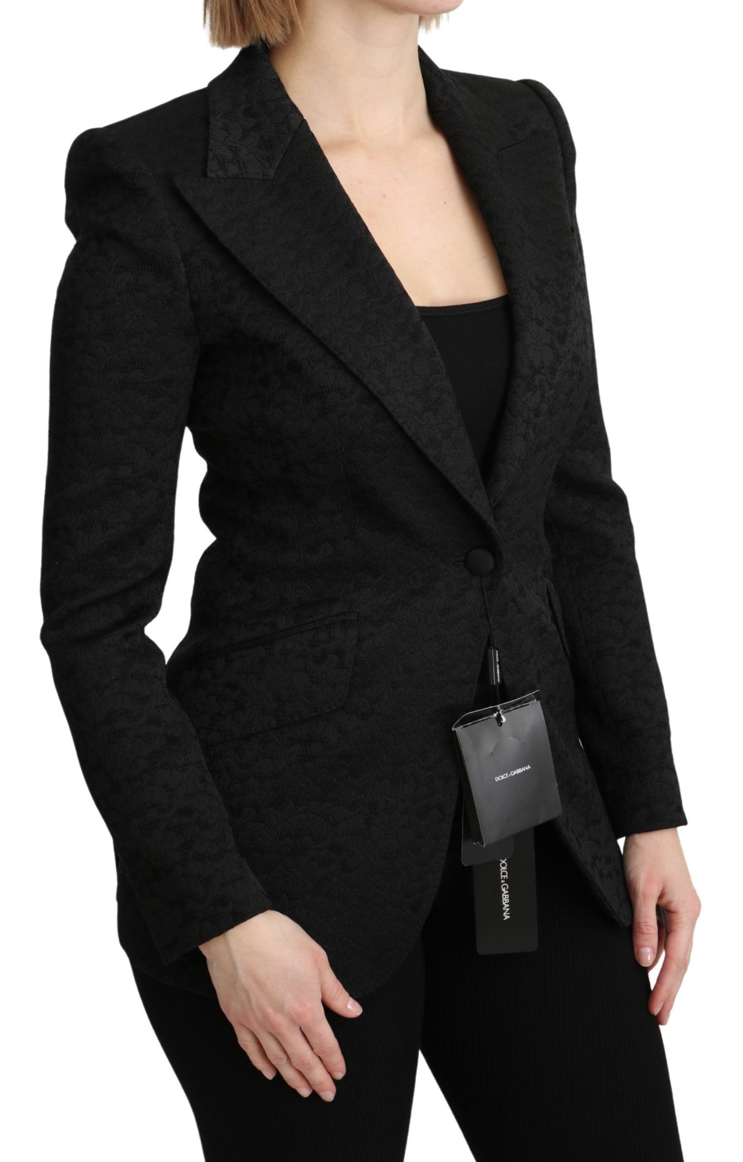Dolce &amp; Gabbana Elegante blazer de un solo pecho con brocado negro