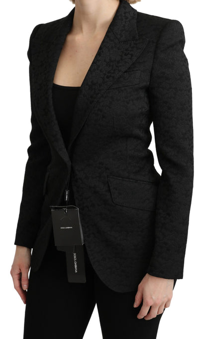 Dolce &amp; Gabbana Elegante blazer de un solo pecho con brocado negro