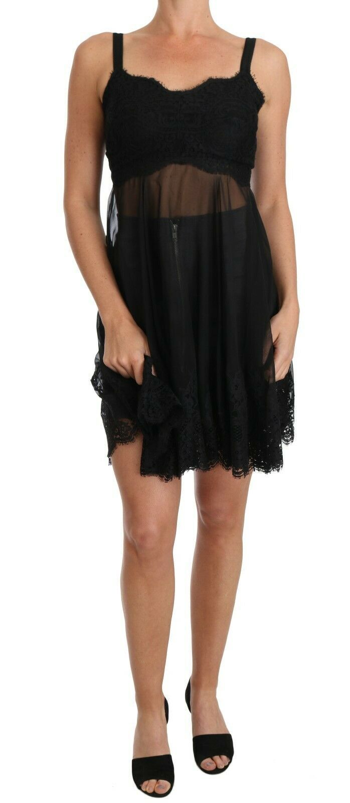 Dolce & Gabbana Elegant Black Silk Floral Lace Chemise Dress – IT1 | XS par Dolce & Gabbana | Disponible sur Sandy Store ByNet