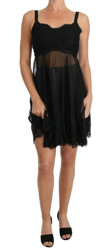 Dolce & Gabbana Elegant Black Silk Floral Lace Chemise Dress – IT1 | XS par Dolce & Gabbana | Disponible sur Sandy Store ByNet