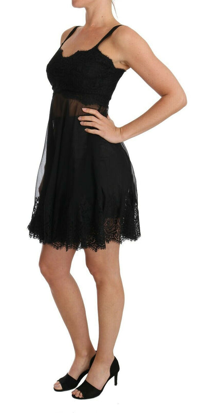 Dolce & Gabbana Elegant Black Silk Floral Lace Chemise Dress – IT1 | XS par Dolce & Gabbana | Disponible sur Sandy Store ByNet