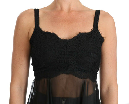 Dolce & Gabbana Elegant Black Silk Floral Lace Chemise Dress – IT1 | XS par Dolce & Gabbana | Disponible sur Sandy Store ByNet