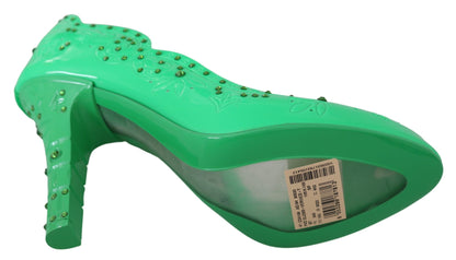Dolce &amp; Gabbana Encantadores zapatos de tacón Cenicienta de cristal en verde exuberante
