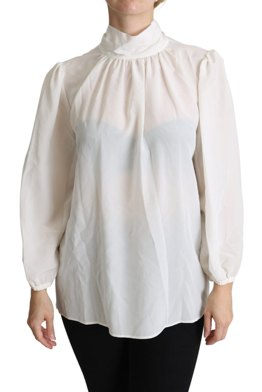 Dolce &amp; Gabbana Elegante blusa de seda blanca con lazo